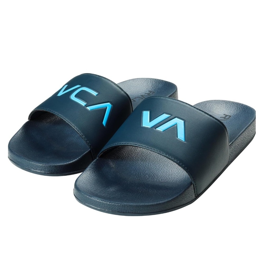 RVCA Designer Sport Slide Mens Black Blue Logo Sandals AVYL100049 Size 12/45 NEW